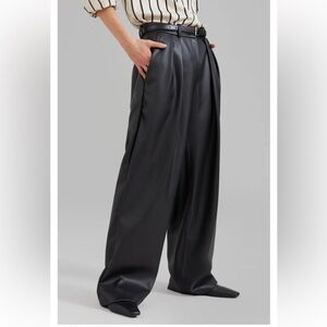 Frankie Shop FAUX LEATHER pleated wide leg PANTS - BLACK